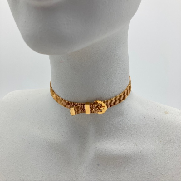 Vintage Jewelry - 90s Gold Mesh Belt-style Metal Choker Necklace